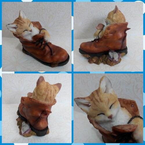 Free shipping Cat in the Boot Figures Resin toy vivid lifelike cute Kitten cake home office car decoration party supply gifts