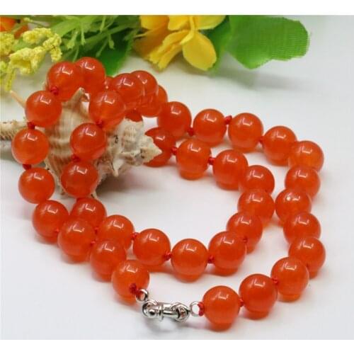 Bohemia Sweet Style Beautiful Natural Stone Orange Jades Round Beads 8/10/12mm Womens Jewelry Rope Chain Necklace 18inch Y760
