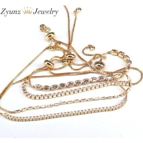 10PCS, Charm Bracelets For Women Gold Color Bracelet CZ Tennis Beads Link Women Jewelry Adjust Chain