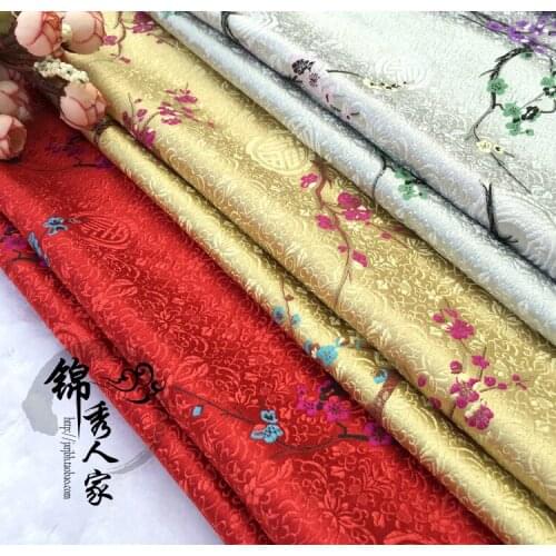 Damask plum cloth costume Hanfu kimono silk satin COS Tangzhuang Qipao festive senior fabric/100cm*90cm