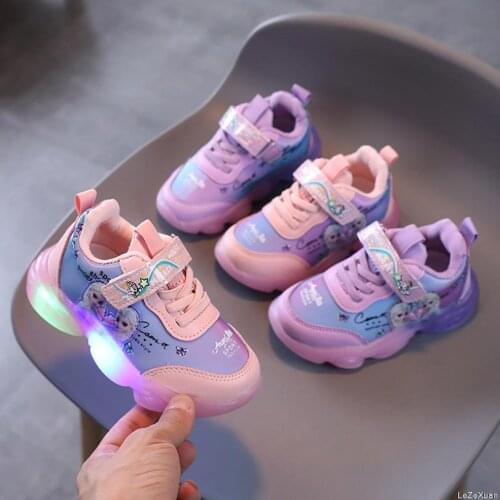 Frozen Elsa Kids Shoes For baby girls Light Children Luminous baby Sneakers mesh sport Girls Led Light Shoes Disney