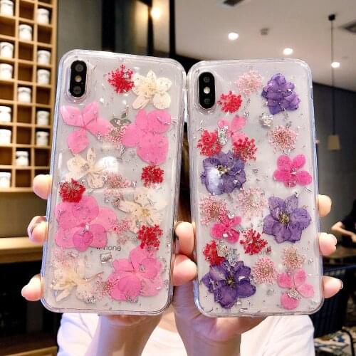 Dried Flower Silver foil Clear Phone Cases For iPhone XS Max XR X 6 6S 7 8 Plus se 11 12 mini Pro Max Soft Silicone Back Cover