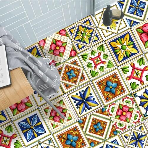 European Pattern Simulation Tiles Wall Sticker For Kitchen Floor Bathroom Home Decoration PVC Mural Peel & Stick Art Wall Decor