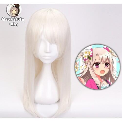Fate/kaleid liner Cosplay Wig 60CM Illyasviel von Einzbern Fate Stay Night Synthetic Hair Halloween Costume Party Wigs + Wig Cap