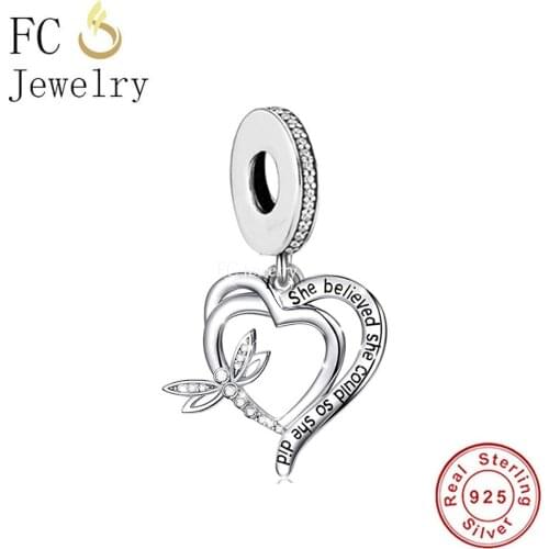 FC Jewelry Fit Original Charm Bracelet 925 Silver Dragonfly She Believed She Could So She Did Bead For Making Women Berloque DIY