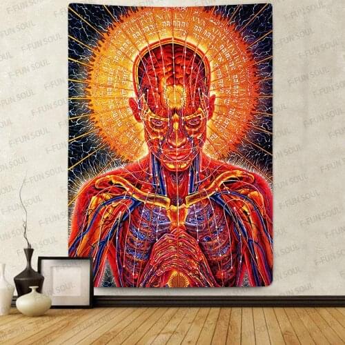 Fantasy Music Band Poster Tapestry Human Body Structure Glowing Sun Rune Wall Hanging