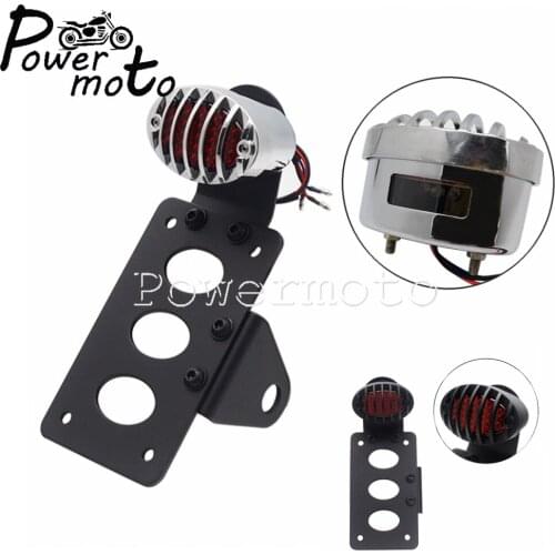 Motorcycle Chrome LED License Plate Light w/ Bracket For Harley Honda Kawasaki BMW Yamaha Suzuki Taillight Brake Stop Lamp