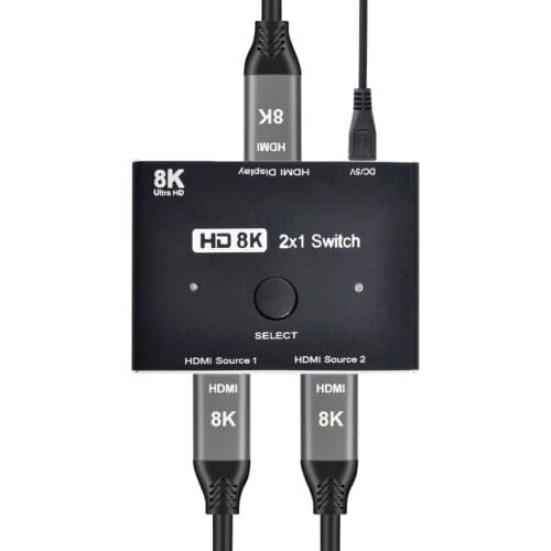 Jimier HDMI-Compatible 2.1 8K@60hz Switch & 3 Cables 2-IN-1-OUT Hub Support HDCP SST Extended 4K@60hz