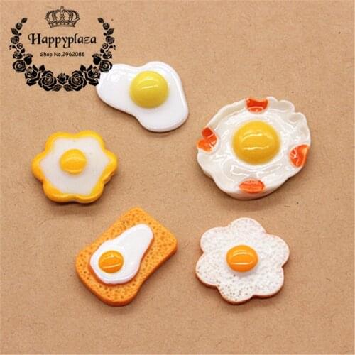 10pcs Kawaii Resin Poached Egg Simulation Miniature Food Art Flatback Cabochon Accessories DIY Craft Decoration