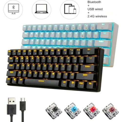 Mechanical Gaming Keyboard Gamer 61 Keys 2.4Ghz Wireless Bluetooth USB Wired RGB Office for PC Laptop Tablet Blue Brown Red Axis