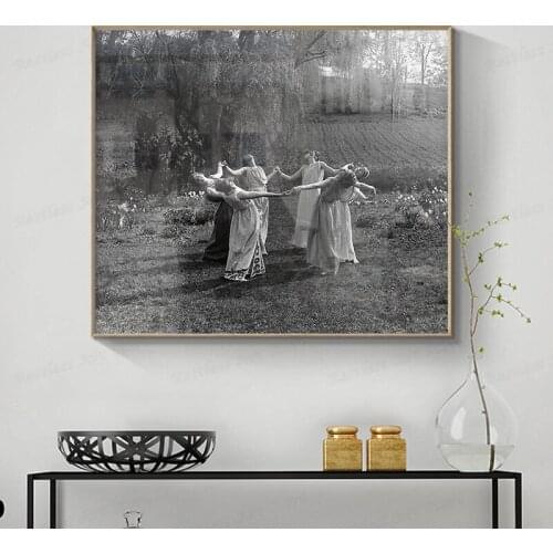 Circle of Women Dancing Moon Light Dance Meadow Pagan Witches Wiccan Magic Coven Seance Canvas Wall Art Poster Painting Picture
