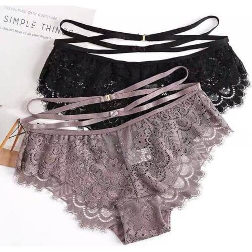 Lace Sexy Panties Bandage Womens Underpants Bow Seamless Thong Hollow out Transparent Underwear Low Waist Briefs Tanga