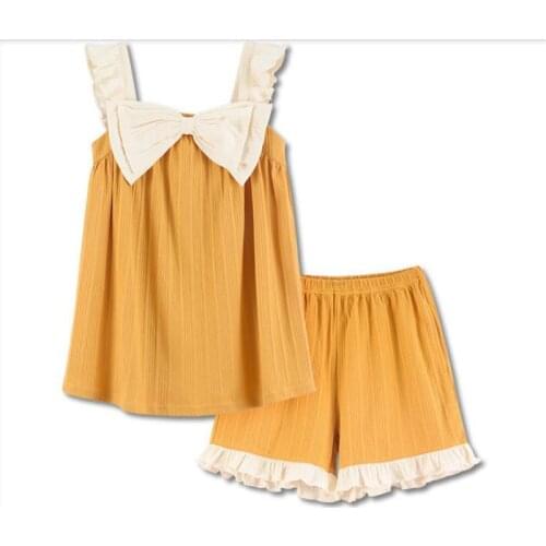 Summer Women Pajamas Set Chic Style Girls Pijama Lovely Bow Candy Color Homewear Sleeveless Tops With Shorts Princess Nightgown