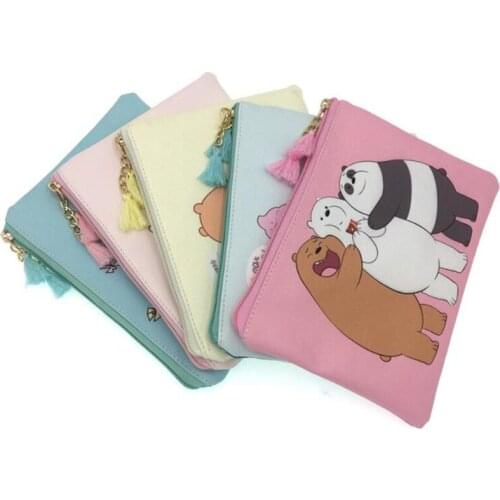M165 Cartoon Cloth Bag For Women Lovely Coin Purses Pinkycolor Bear Printing Tassels Handbag Women Gift Wholesale