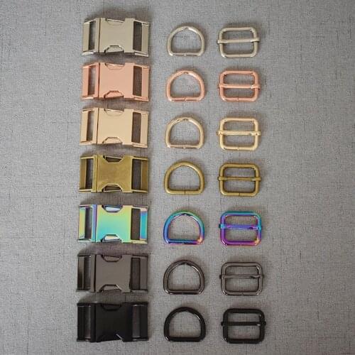 1 sets 25mm DIY bag pet dog collar harness accessories metal belt straps adjust slider release buckle D ring three-piece