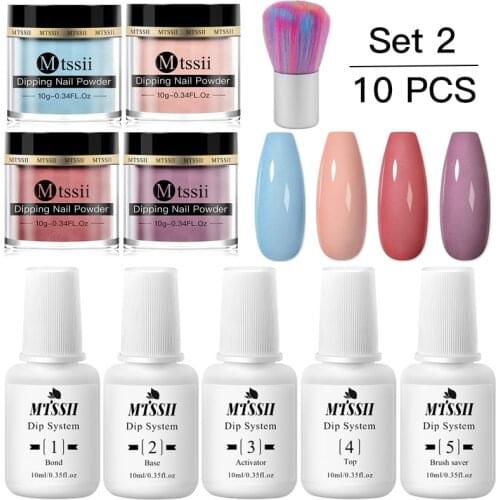 Mtssii 10Pcs Dipping Nail Powder Set Series Color Holographics Glittery Chrome Without Lamp Cure Nail Art Decorations Kit