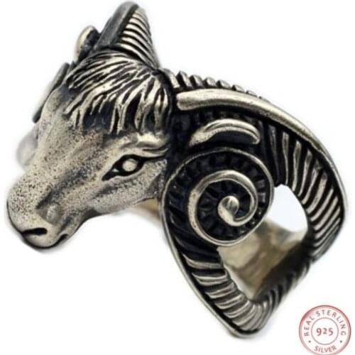 2020 New Style Fashion Aries S925 Sterling Silver Ring Handmade 12 Constellation Sheep Punk Mens Rings For Men