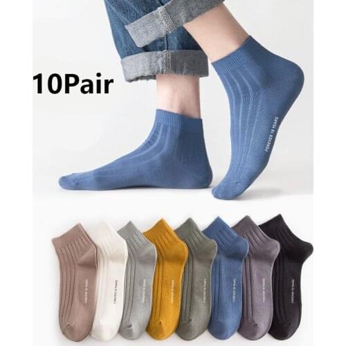 10Pair Men Spring and Summer Thin Boat Socks Fashion Solid Color Breathable Cotton Sports Women Running Hiking