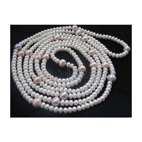 P5723 - 60" 6-7mm natural white & 9-10mm purple freshwater pearl necklace
