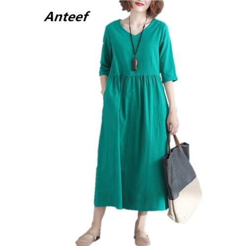 Cotton linen plus size vintage for women casual loose long summer dress elegant clothes 2021ladies dresses sundress