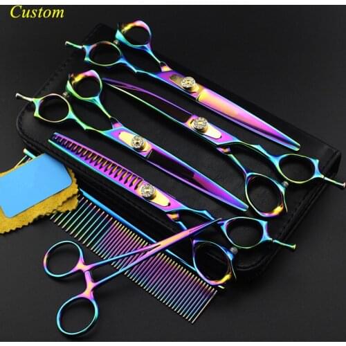 Custom 6 kit Professional japan 7 inch Pet dog grooming hair scissors cutting shears thinning barber hairdressing scissors set