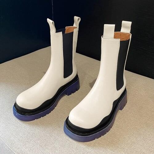 2020 Luxury Chelsea Boots Women Platform Ladies Boots Chunky Winter Shoes Short Ankle Boots Thick Heel Brand Designer Leather