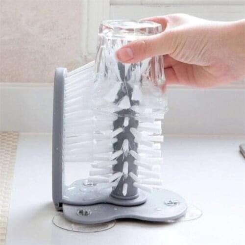 Glass Cleaner Sink Cup Brush Suction Cup Kitchen Cleaning Supplies 2 in 1 Rotating Wine Bottle Cleaner Coffee Milk Mug Scrubber