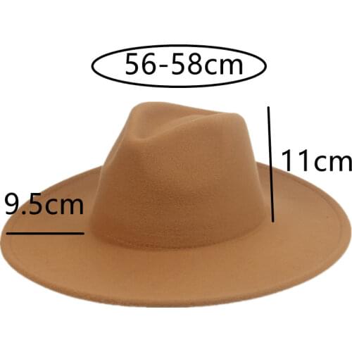 Fedora hats women men large brim 9.5cm big simple classic jazz caps solid color formal dress church felted fedora men women hats