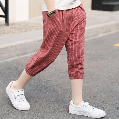Stripe Shorts Spring Summer Thin Casual Pants Boys Kids Trousers Children Clothing Teenagers School Cotton Formal Sport High Qua