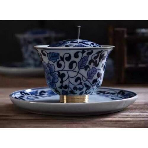 Blue-and-White Porcelain with the gaiwan teacup Tea Queen Sancai Bowls Single Kung Fu Tea Ceramic Home Retro sopera de ceramica