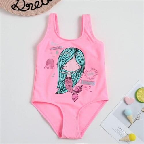 Pink Cartoon Swimsuit for Girls Age 1-8Y Toddler Girl Mermaid One Piece Bathing Suit Pool Baby Swimming Suit