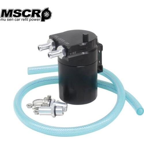 Universal Black Baffled Aluminum Oil Catch Tank Can Reservoir Tank with 9mm/15mm Fittings and Oil dipstick