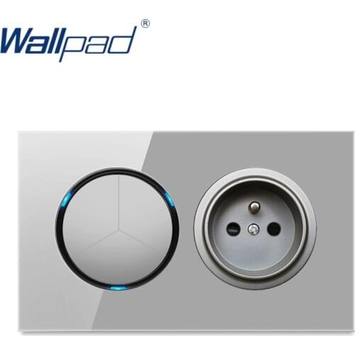 Wallpad 3 Gang 2 Way With EU French Wall Power Socket Outlet Crystal Glass Panel 16A Grounded With Child Protective Lock