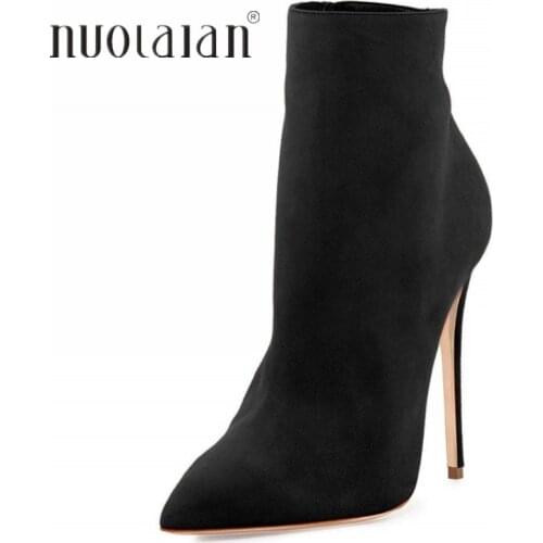 High Quality Women Ankle Boots Zip Pointed Toe Footwear 10CM Thin High Heels Female Boots Party Shoes Women 2020 New Winter