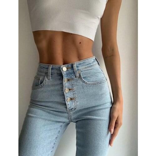Pencil Jeans Women Spring and Summer Slim Fit Stretch Denim Pants Vintage Skinny Four Buttons High Waist Denim Tight Trousers