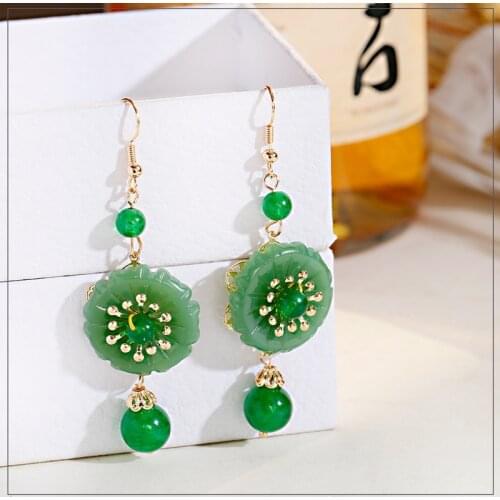 Vintage Green Stone Drop Earrings For Women Boho Pink Green Agates Earrings Female Fashion Wedding Jewelry