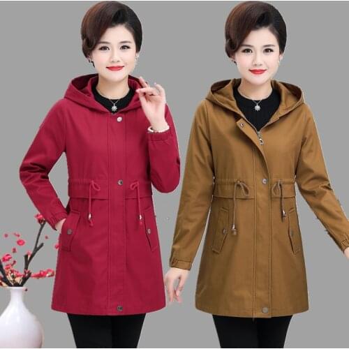 YTNMYOP Women Trench Coat Slim Casual Jacket Coat Hooded Spring And Autumn Long Overcoat Plus Size 4XL Windbreaker