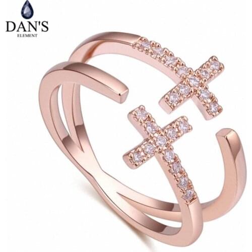 DANS Element Brand Real AAA Zirconia Micro Inlays Rose Gold Color Ring Party For Women Valentine Gift 129818