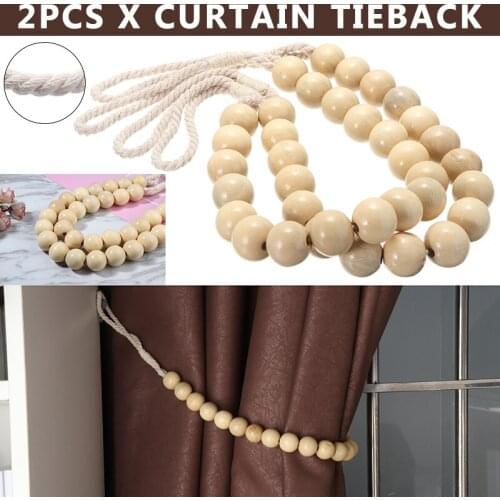 2PCS Wooden Beads Curtain Tieback Rope Holdback Drape Holder Clip Bedroom Decor For Bedroom Living Room Curtains