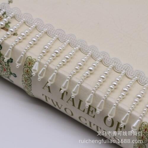 50yards/lot lace beads bridal pearls wedding trimming embroidery chiffon cording ribbon tape decorative weaving border purl