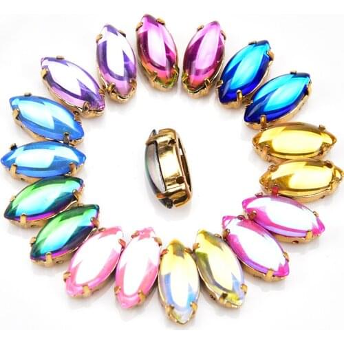 7*15mm 20Pcs/Lot Colorful Horse Eye Sew On Rhinestones With Claw Flatback Crystal k9 Glass Sew On Claw Rhinestones For Garment