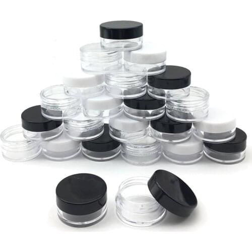 50Pcs 3 Gram Jar Make Up Jar Cosmetic Sample Empty Container Plastic Round Lid Small Bottle with Black White Clear Cap