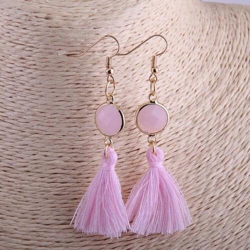 Free shipping New Fashion Lady Pink Facet Crystal and Tassel Earring For Women Christmas holiday gift Jewelry