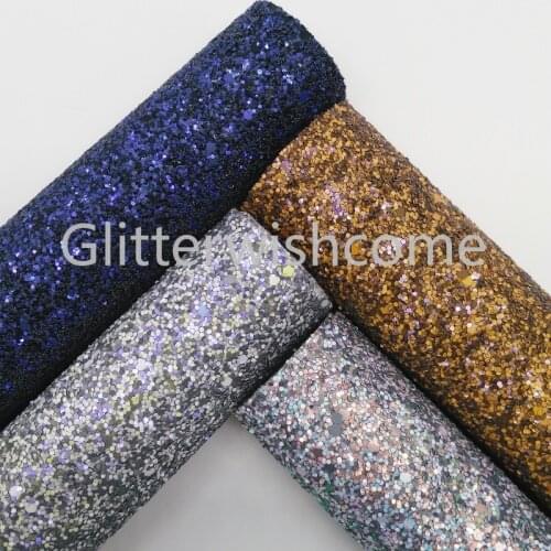 Glitterwishcome 21X29CM A4 Size Glitter Fabric, Chunky Glitter Leather Sheets, Synthetic Leather Fabric Sheets for Bows, GM3132A