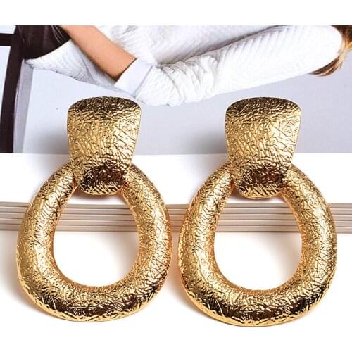 Punk Big Gold Metal Round Drop Earrings For Women Vintage Geometric Jewelry Maxi Statement Earrings Accessories