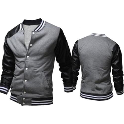 Brand Bomber Jacket Men Unique Fashion Pu Leather Sleeve Splice Zipper Baseball Hoodies Autumn Varsity Jacket Blouson Veste Homm