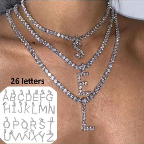 26 Letter&chain Men women Hip hop Name cz tennis chain Bubble Letter Necklaces and Alphabet pendants Hip hop jewelry 35+25cm