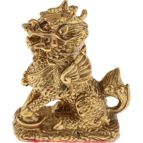 Pure Copper Brass Feng Shui Wealth Money Kylin Beast Statue Furnishing Ornaments for Living Room/Bedroom/Office Decoration