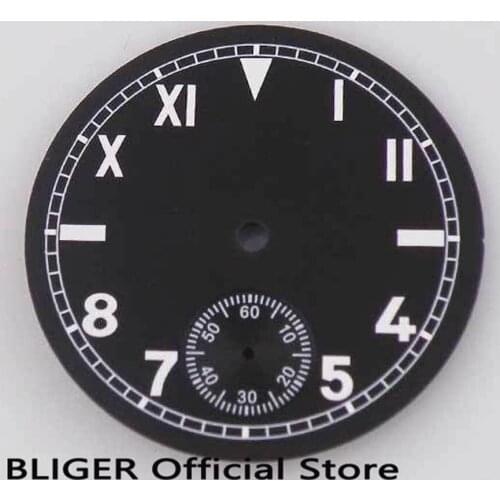 BLIGER 38.9MM Black Sterile Dial Roman Arabic Numerals Watch Dial Fit For ETA 6498 Hand Winding Movement D10
