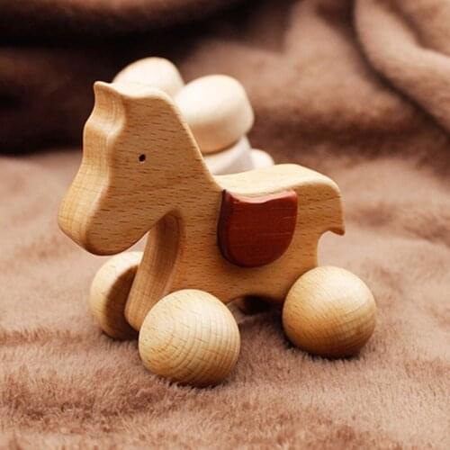 Baby Horse Shape Ecofriendly Wooden Car Infant Cartoon Animal Puzzle Toys Child Learning Educational Blocks DIY Craft